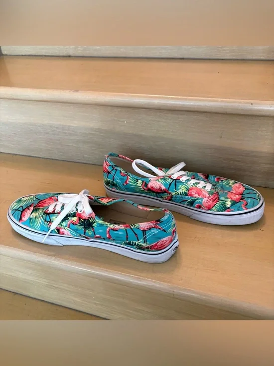 Vans Flamingo Print Canvas Sneakers - Teal, Pink, White