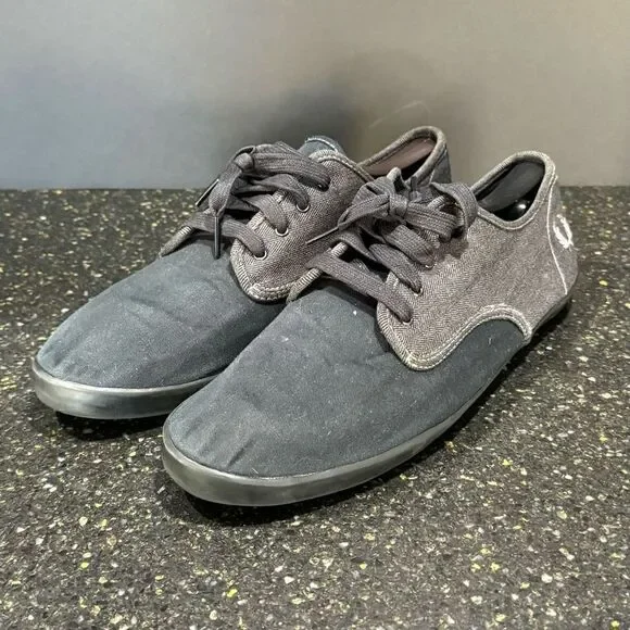 Fred Perry Black/Gray Canvas Retro Sneakers. Size 12.