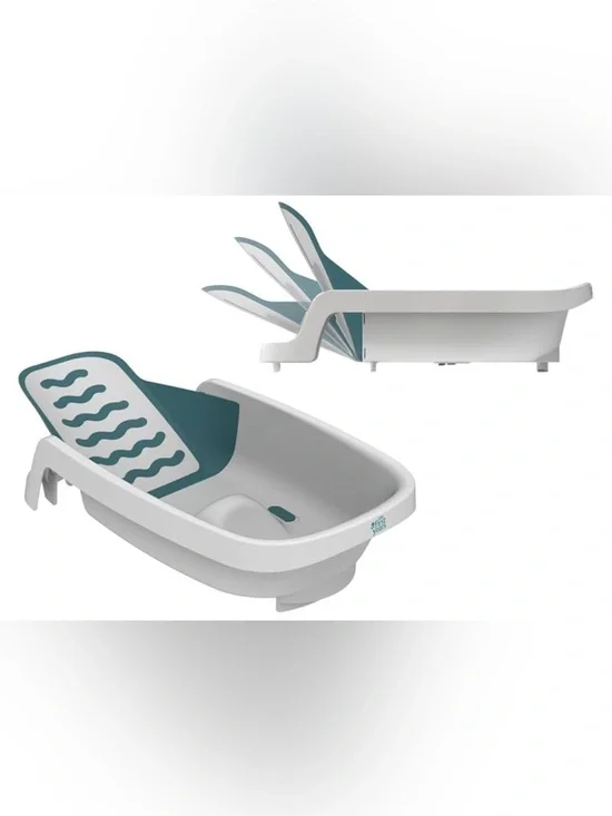 Adjustable White and Teal Baby Bath Tub with Recline Support