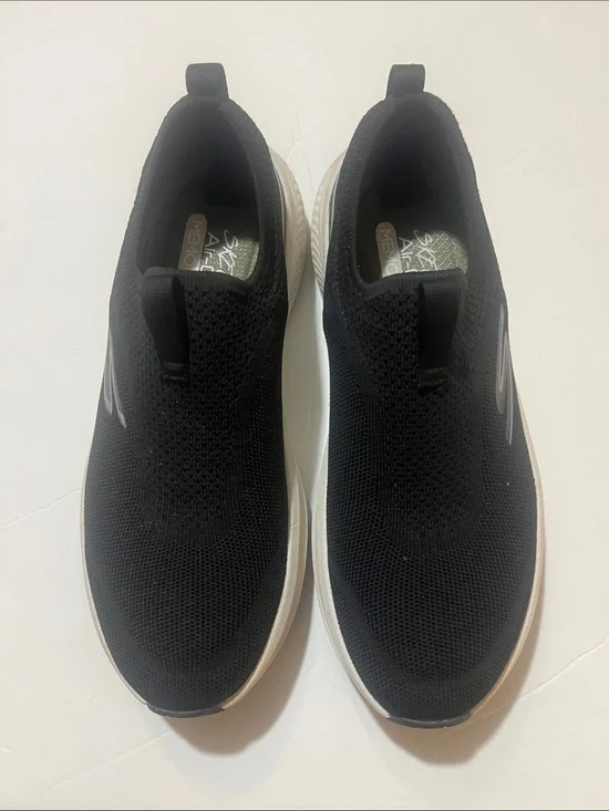 Skechers Black Slip-On Knit Sneakers with White Sole