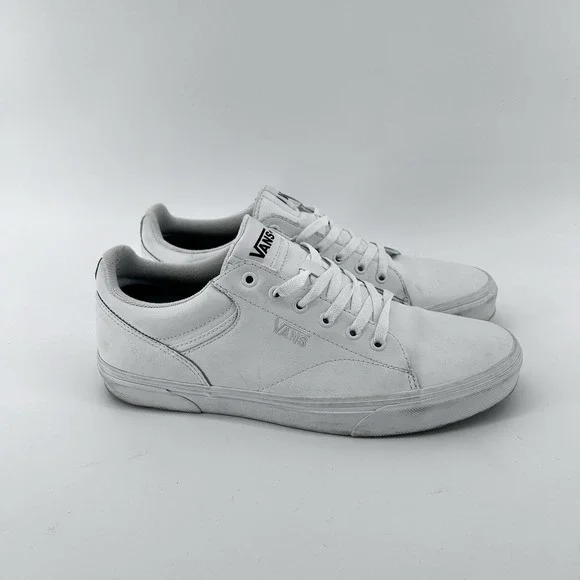 Minimalist White Leather Sneakers Mens 11.5 Vans Low Top Casual Skate