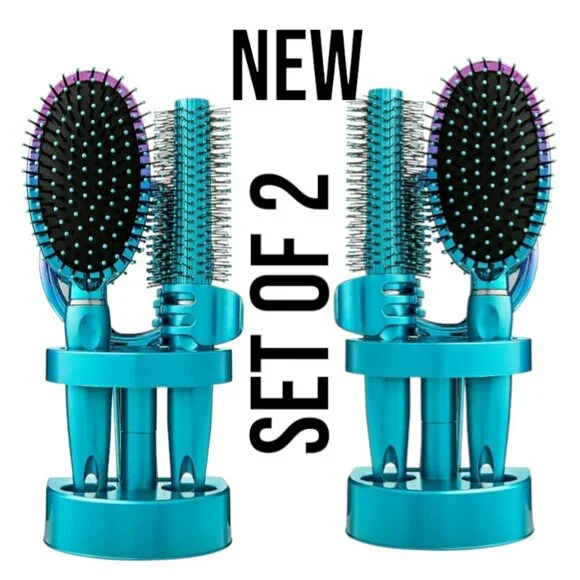 NEW SET OF 2 Bundle 5-Piece Hairbrush Brush Hand Mirror Beauty Brushes Pink Hair