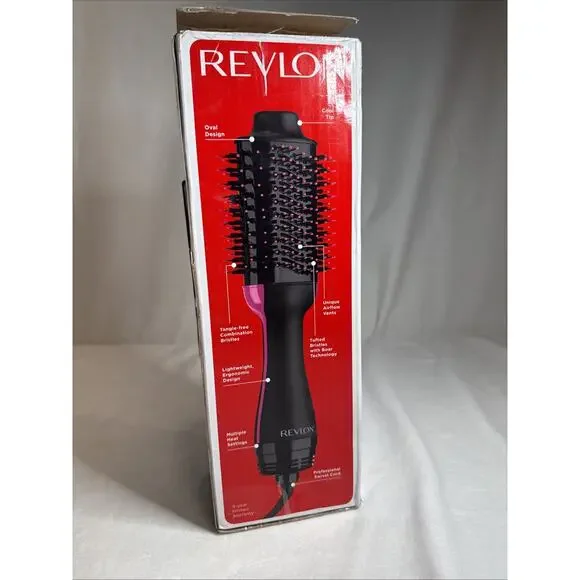 Revlon One-Step Volumizer Hair Dryer Hot Air Oval Brush, Black & Pink, RVDR5222