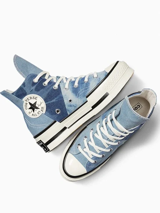 NEW Chuck 70 Plus Distressed Denim Converse Denim Patchwork High Top - 10 W 8 M