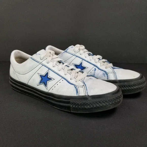 Converse One Star Low Top White Blue Leather Distress Sneakers **Possible W8‎ M6