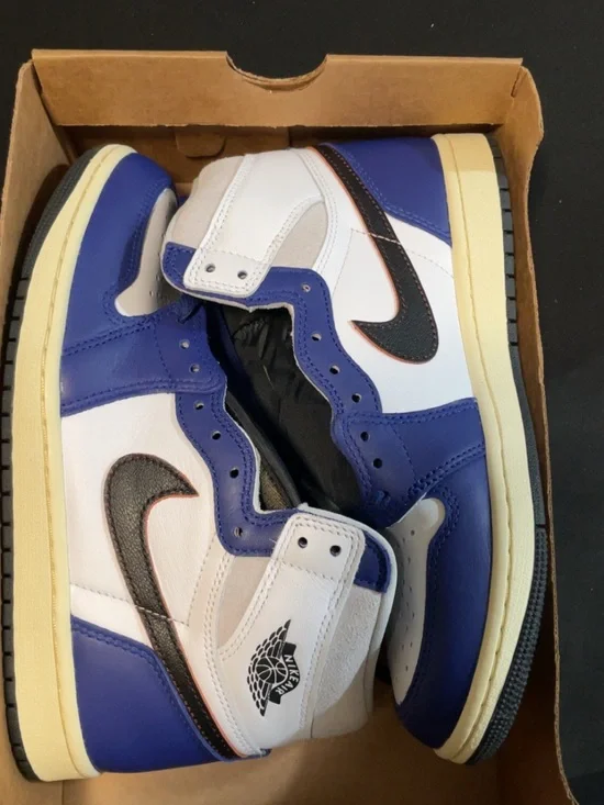 Nike Air Jordan 1 High in White and Blue with Black Swoosh