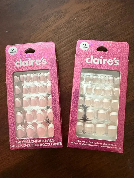 Claire’s set of 2 boxes each have 24 press on faux nails vegan