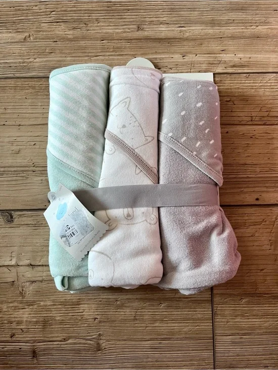 Cloud Island Baby Hooded Towel Set - White, Light Blue, Light Gray