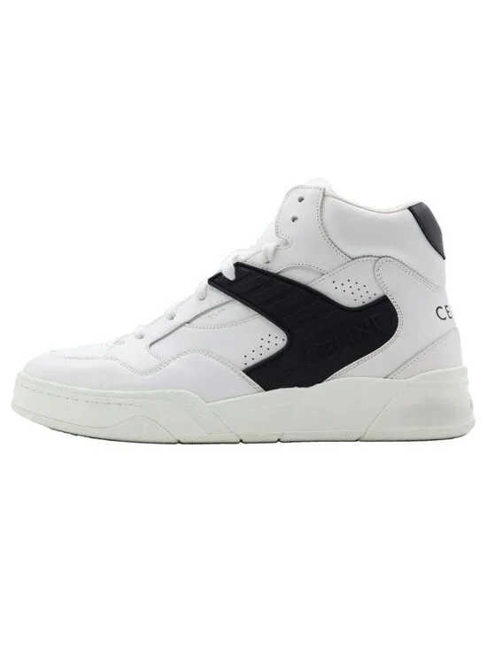 Celine Logo Leather High Cut Sneakers White