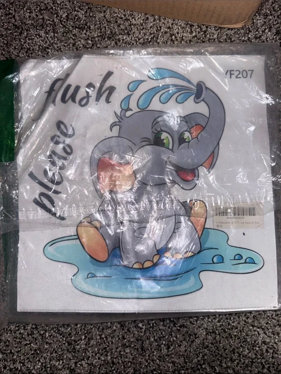 Flush Please Elephant Kids Bathroom Decal - Gray and Blue