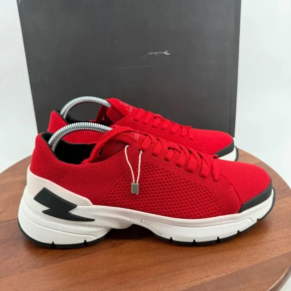 Neil Barrett Red Knit Lightning‎ Bolt Sneakers 091C26F1 Mens Size EU 41/US 8 NEW