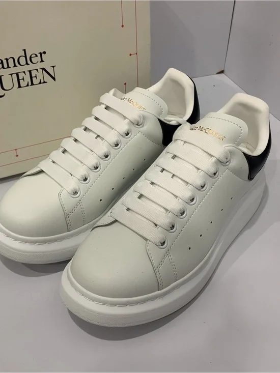 Alexander McQueen White Leather Sneakers with Black Heel Tab