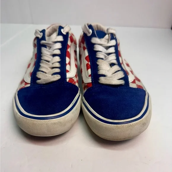 Vans Old Skool Pro‎ Red White Blue Checkerboard Sz 6.5
