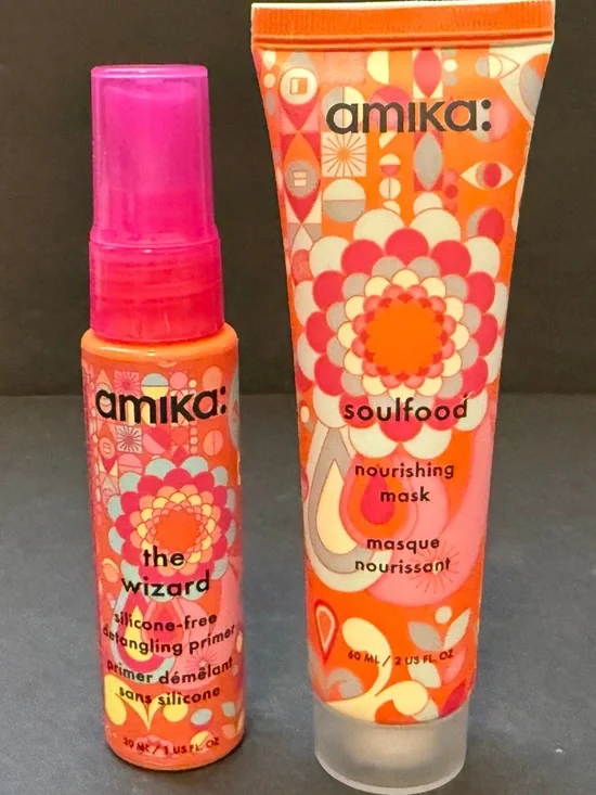 Amika Hair Care Travel Duo: Soulfood Mask 2oz & The Wizard Primer 1oz NEW