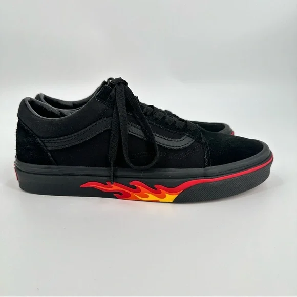 Vans Old Skool Flame Wall Collection Unisex Black Skate Shoes Size M-7, W-8.5