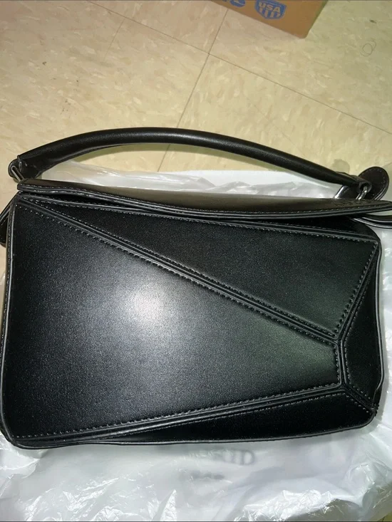 Black Structured Leather Shoulder Bag