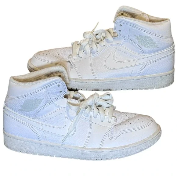 Nike Air Jordan 1 Mid Triple White 554724-109‎ Men's US Size 10 No Box