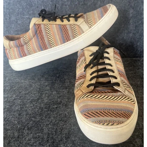 TAFT‎ The Sneaker Tribal Multi Striped Leather Trim Y2K Good Condition Mens 9