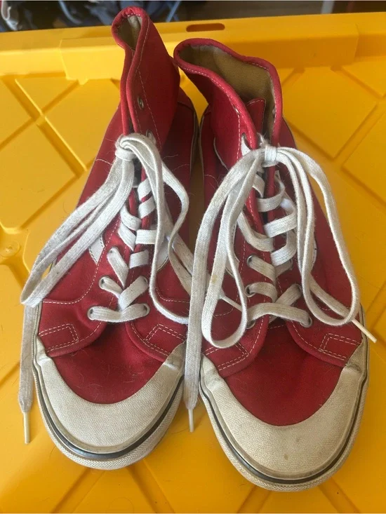 Vans Red High-Top Canvas Sneakers with White Stripe