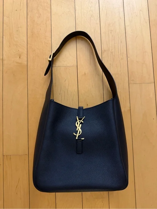 Saint Laurent Grained Leather YSL Shoulder Bag with Gold Hardware
