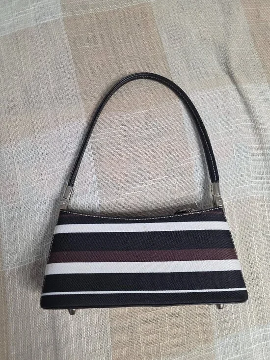 y2k Latte Girl McBling Girly Femi Indie Brown, white Striped Mini Clutch Bag