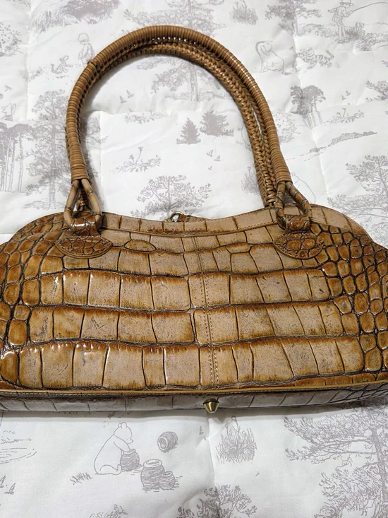 Preston & York Brown Croc Embossed Small Satchel Top Handle Zip Gold Hardware