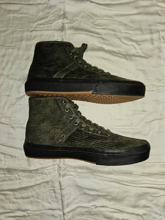 Vans High-Top Corduroy Sneakers in Olive Green with Black Sole