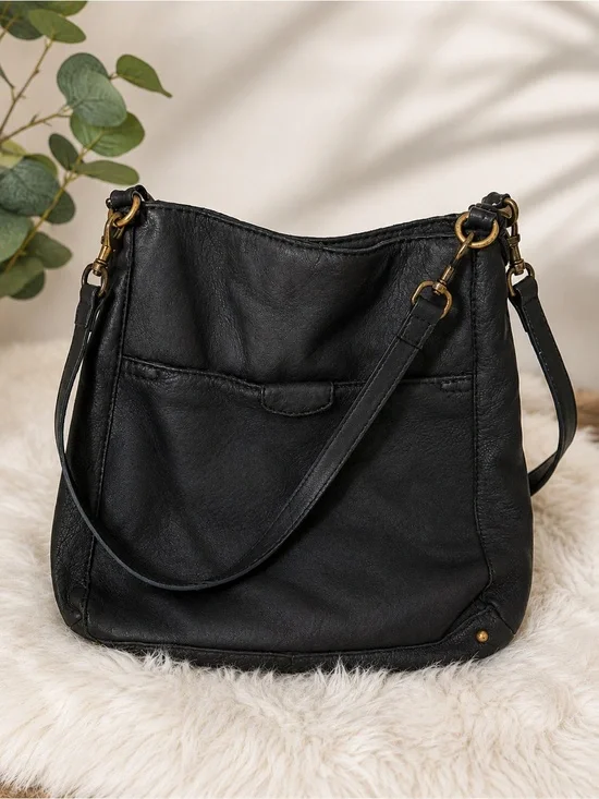Black Genuine Leather Hobo Bag - Classic Everyday Shoulder Bag