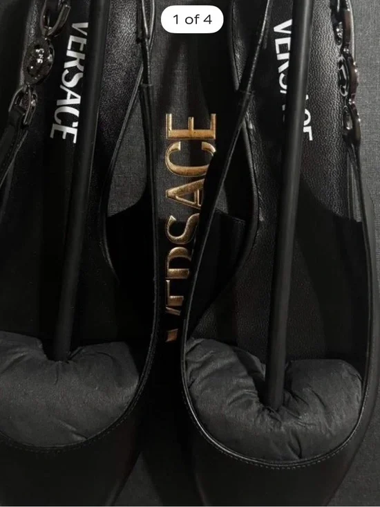Versace Black Leather Shoulder Bag with Gold Logo Detail