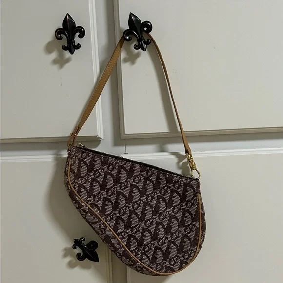 Vintage Like New Christian Dior Trotter Brown and Tan Saddle Bag