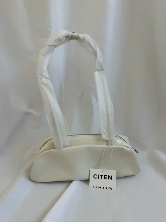 White Patent Shoulder Bag with Long Handles
