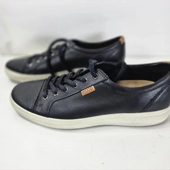 ECCO Soft 7 Mens Black Leather Sneakers Lace Up Comfort Walking Shoes Size 44 10
