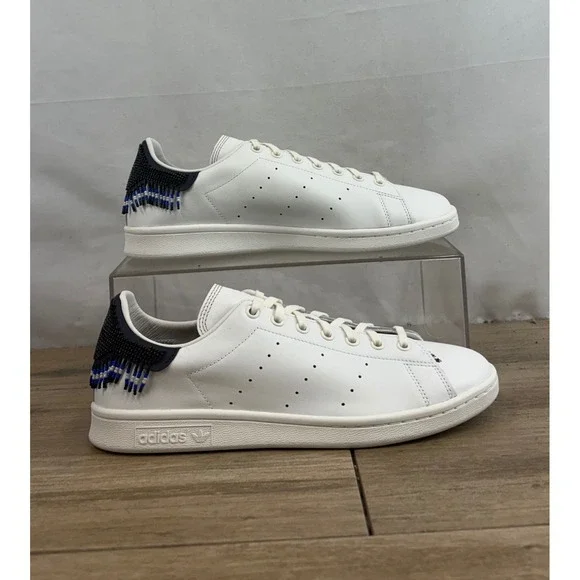 Adidas Stan‎ Smith by EC White Blue Beaded Leather Sneakers Men US 105 EU 445