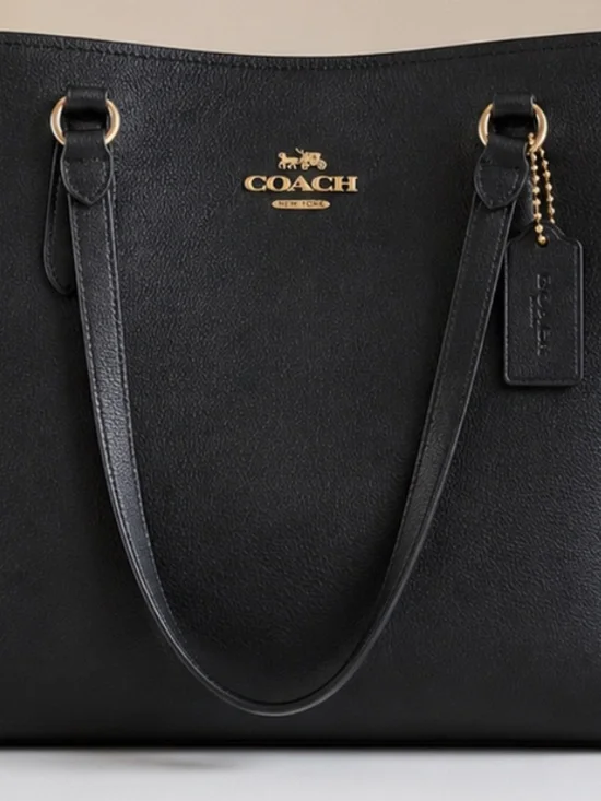 Coach Black Pebbled Leather Tote Shoulder Bag Gold Hardware Hangtag