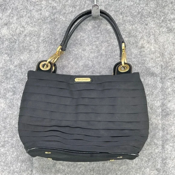 Eric‎ Javits Shoulder Bag Womens Medium Black Ribbon Tiered Gold Hardware Purse