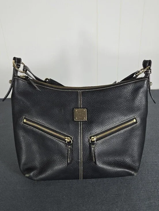 Dooney & Bourke Black Pebbled Leather Hobo with Gold Hardware Travel Plane