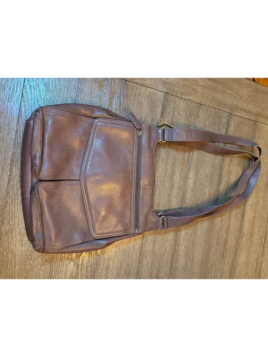 Fossil Brown Leather Shoulder Bag with Front Pockets