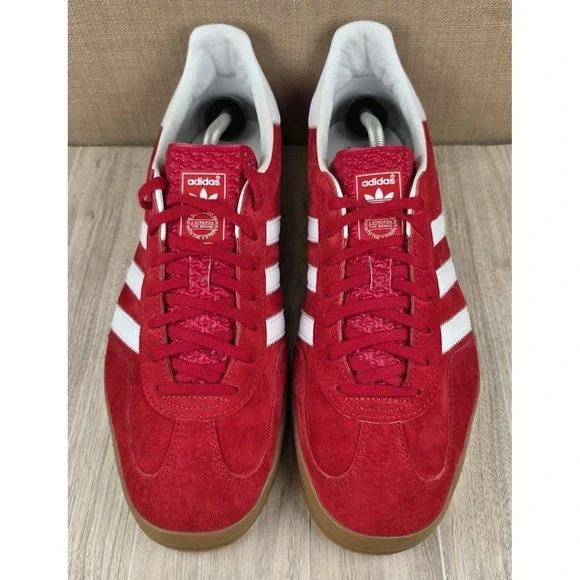 Adidas Mens 12 Gazelle Indoor Original Scarlet Red Cloud White Gum Sole Sneakers