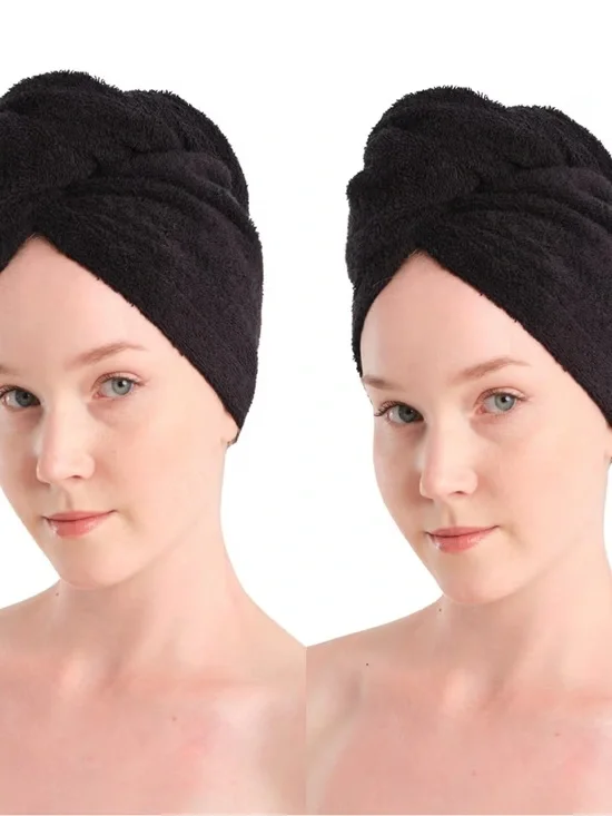 Kids Black Microfiber Hair Towel Turban - Gentle Drying Wrap