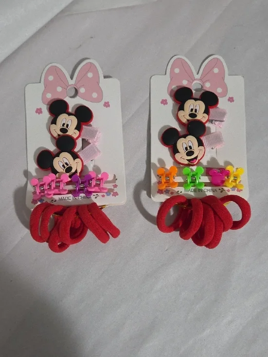 Mickey Mouse Kids Hair Clip & Red Elastic Set - Pink Accents