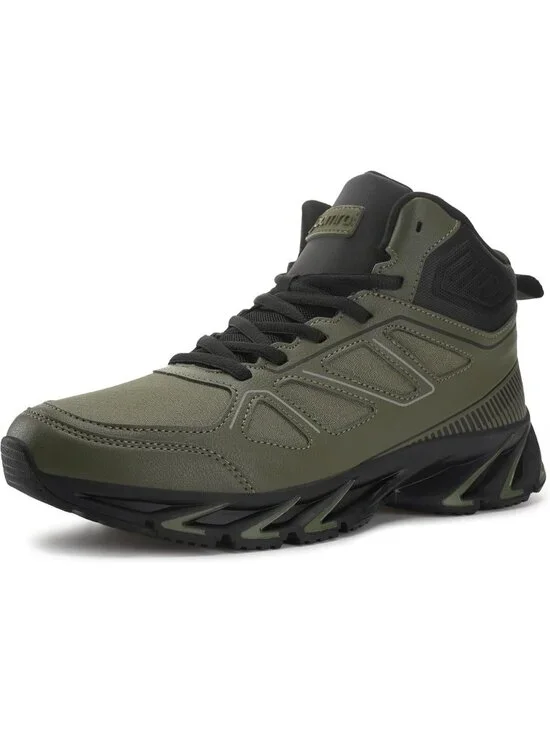 Joomra Men's Military Green Rubber Leather High Top Athletic Lace Up Sneakers