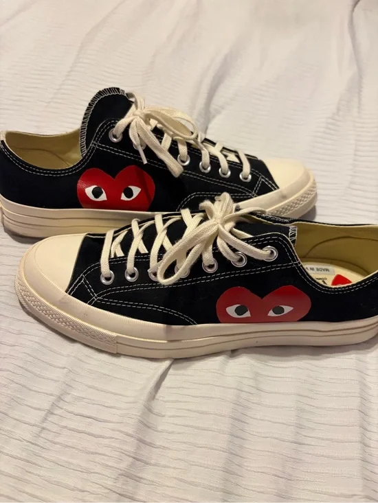 COMME DES GARÇONS X Converse Black Sneakers w/Red Heart Graphic - Hardly Worn