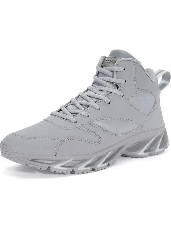 Joomra Men's Grey Rubber Leather High Top Athletic Inspired Lace Up Sneaker