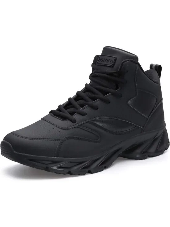 Joomra Men's All Black Rubber Leather High Top Athletic Inspired Lace Up Sneaker
