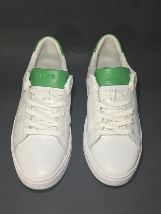 Kizik Men's White Leather Sneakers with Green Heel Tab
