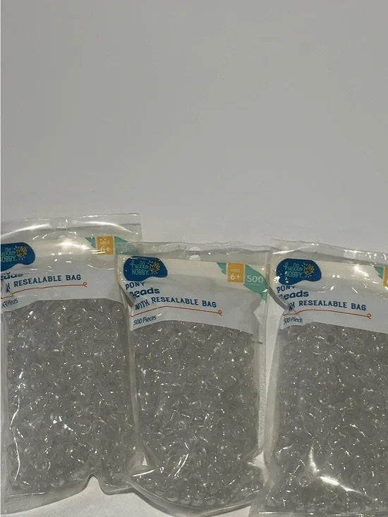 Clear Pony Beads crafts hair - 3 Packs (1500 ct total)