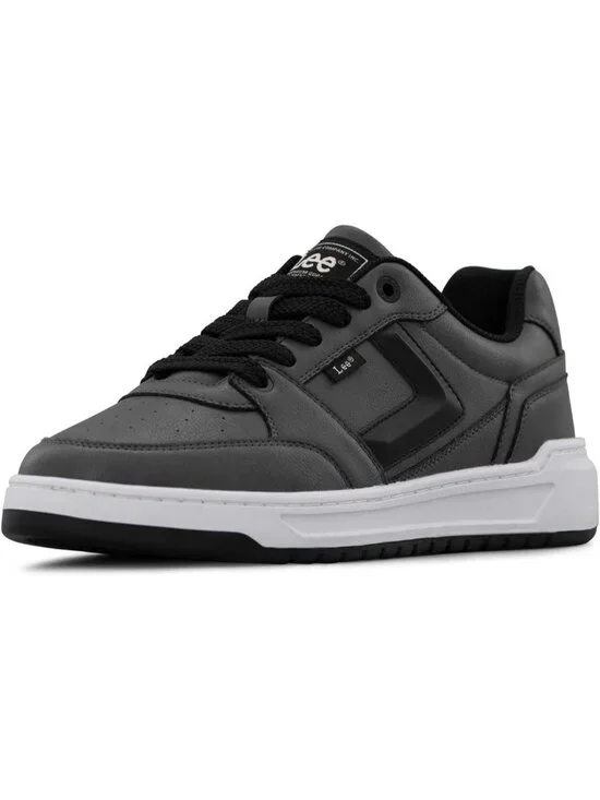 Lee Men's Charcoal Black Imported Rubber Faux Leather Adjustable Lace Up Sneaker