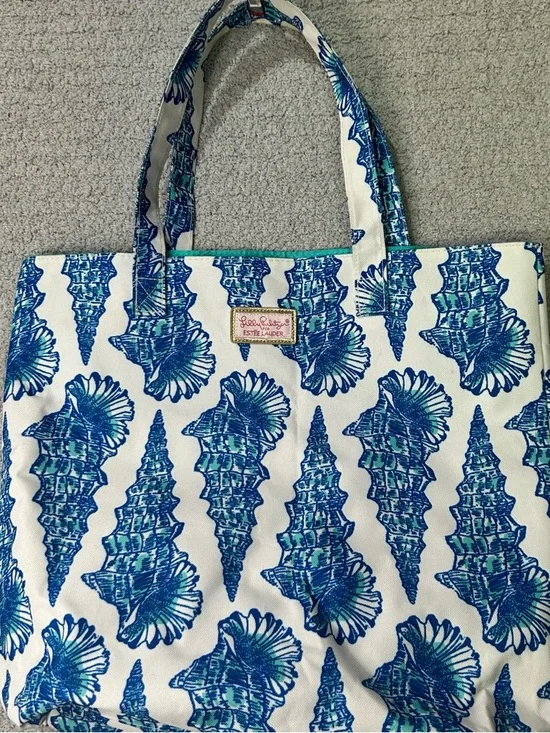 Lilly‎ Pulitzer For Estee Lauder Blue Shell Print Tote Bag Beach Bag Summer