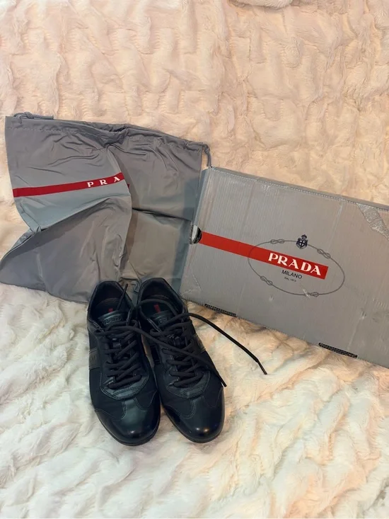 Prada Black Leather Men’s Low-Top Sneakers