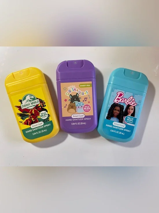 Lot of 3 Jurassic World, Barbie & Squishmallows Hand Sanitizer Spray Set 0.94 oz